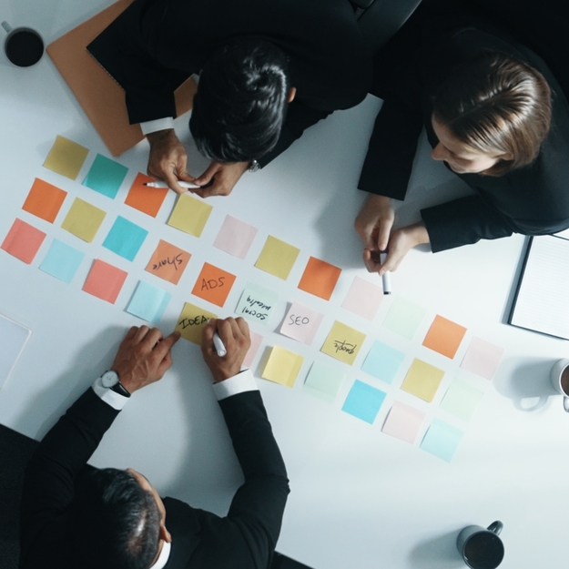 top view of professional business team planning marketing strategy. directorate.